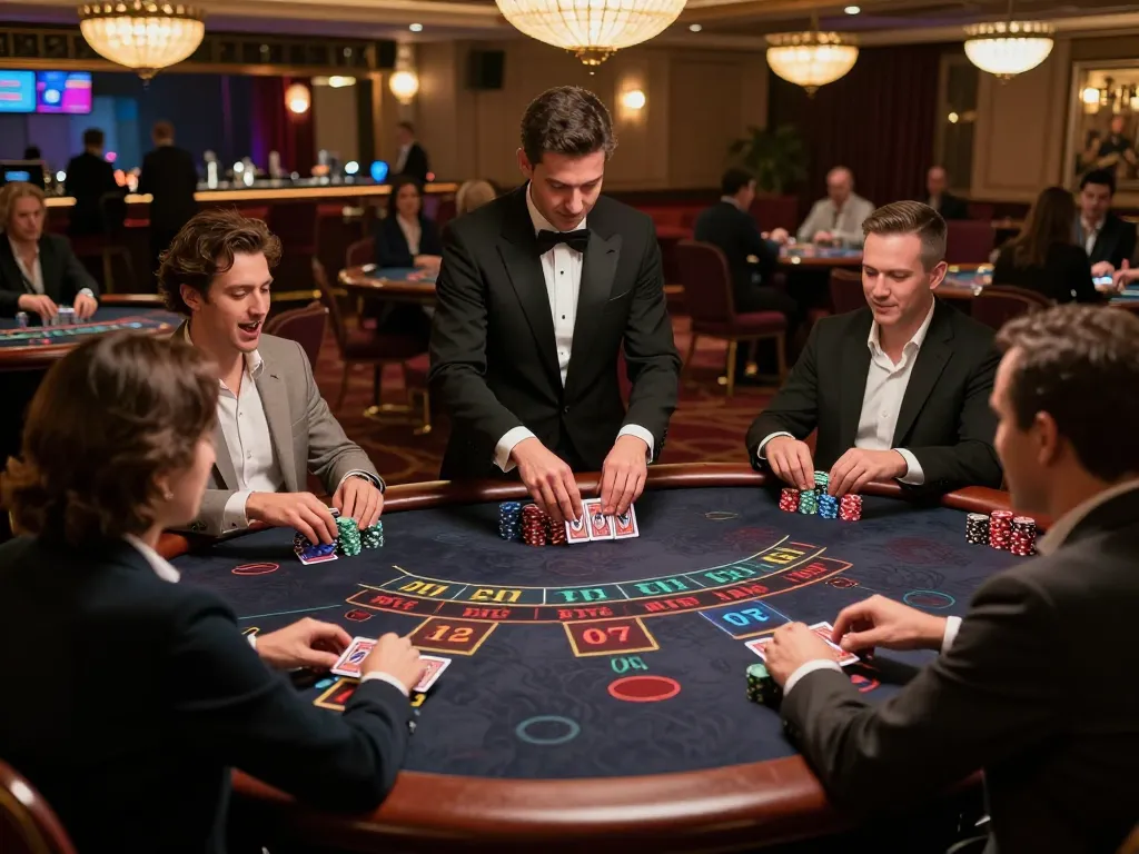 Players enjoy a thrilling live dealer game at 789P's stylish blackjack table, showcasing excitement and luxury.