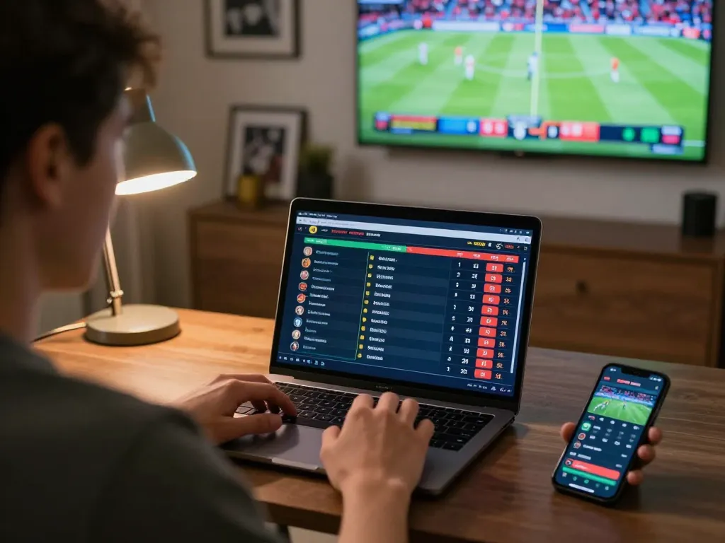 Engaging sports betting setup for mb66 enthusiasts analyzing odds and matches on laptop.