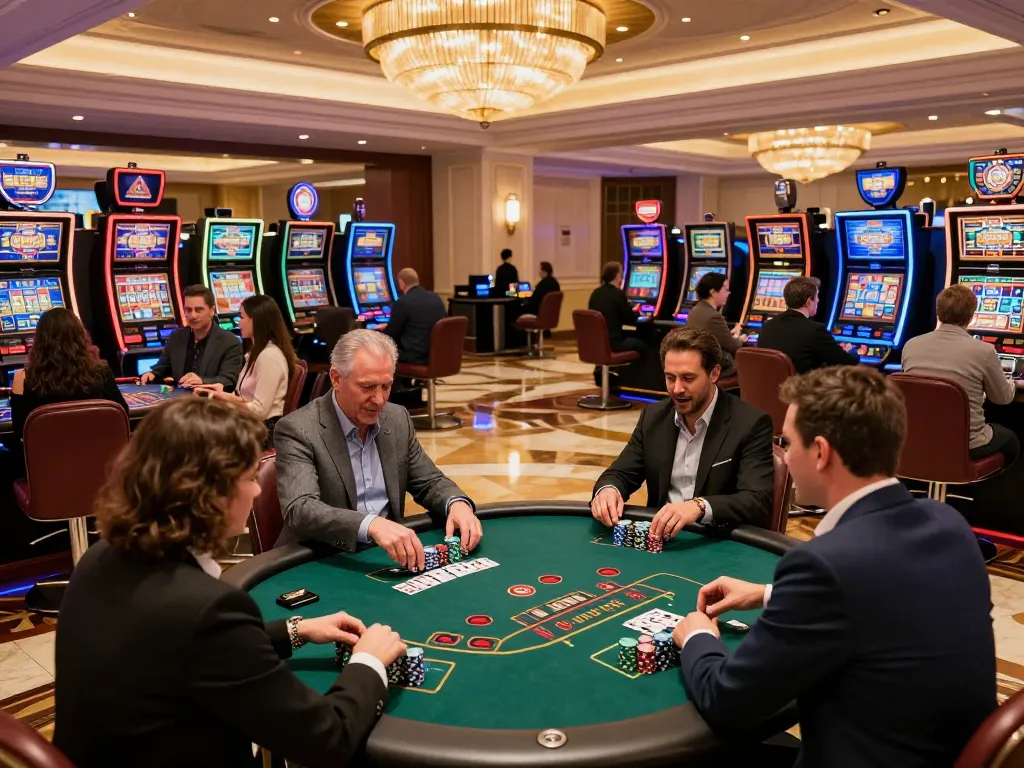 GEM88 players engaging in a thrilling blackjack game, showcasing strategy and excitement in a vibrant casino atmosphere.