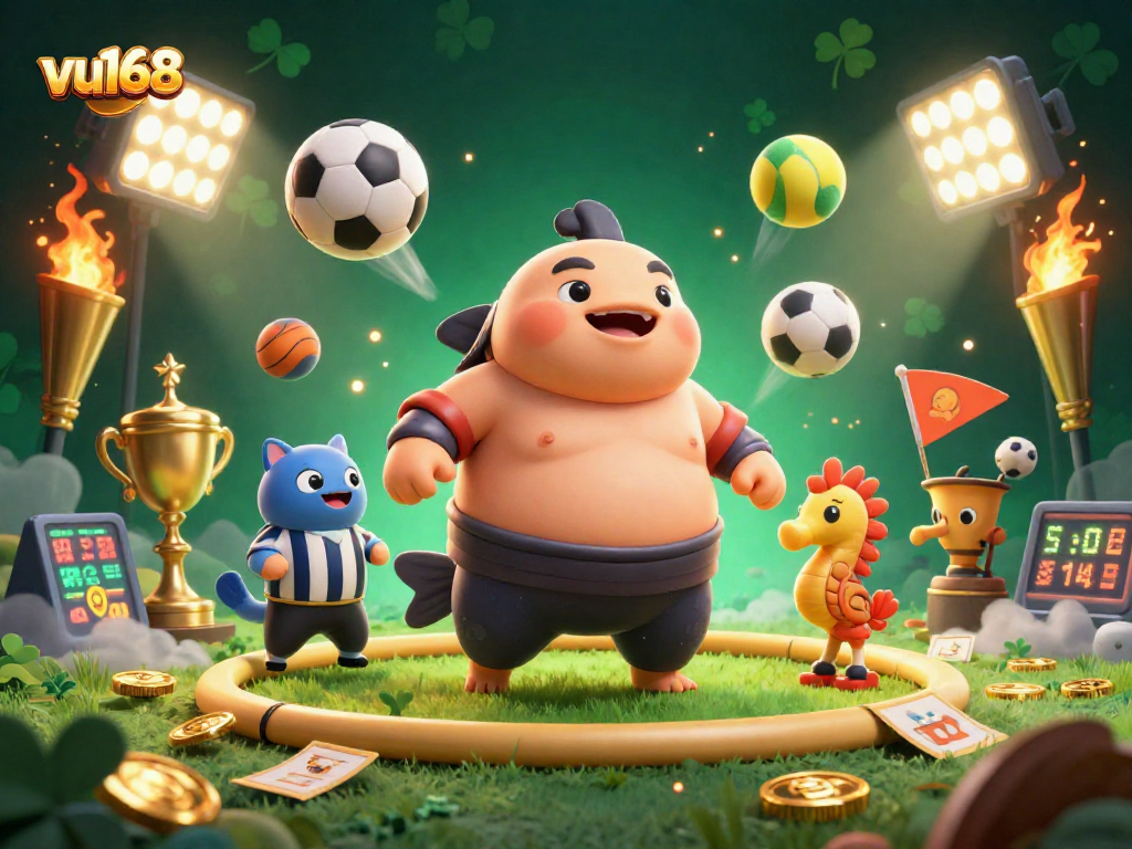 Bet big with vu168 in a vibrant underwater casino scene featuring a blowfish and sports elements.