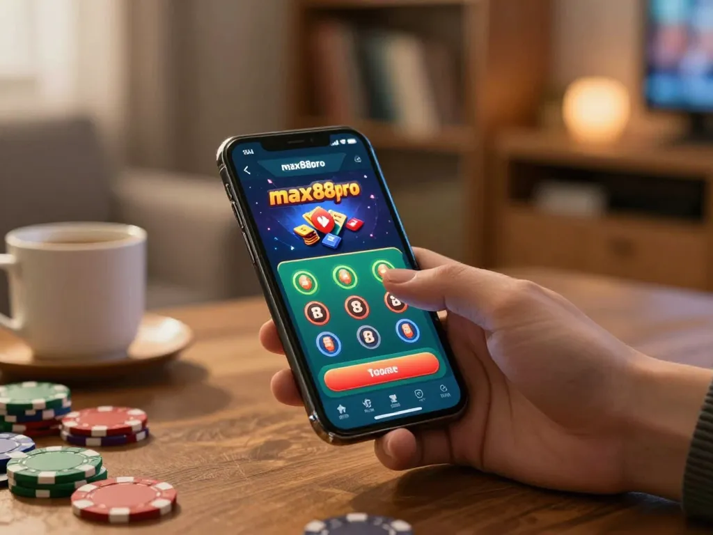Engaging with the max88pro app on a smartphone while placing bets at home.