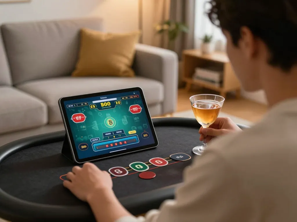 Player enjoying online baccarat gaming at trang chủ uu88 in a cozy home environment