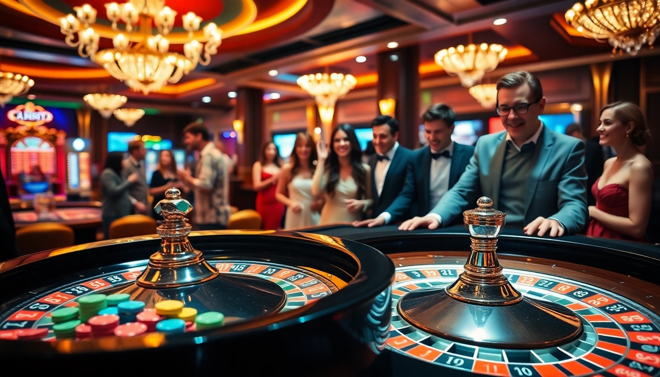 Engage in the dynamic atmosphere of an online casino Singapore with players at a roulette table.