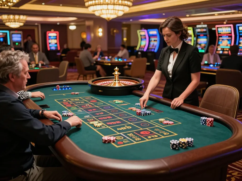 Players engage in a thrilling mb66 roulette game with vibrant chips and festive atmosphere