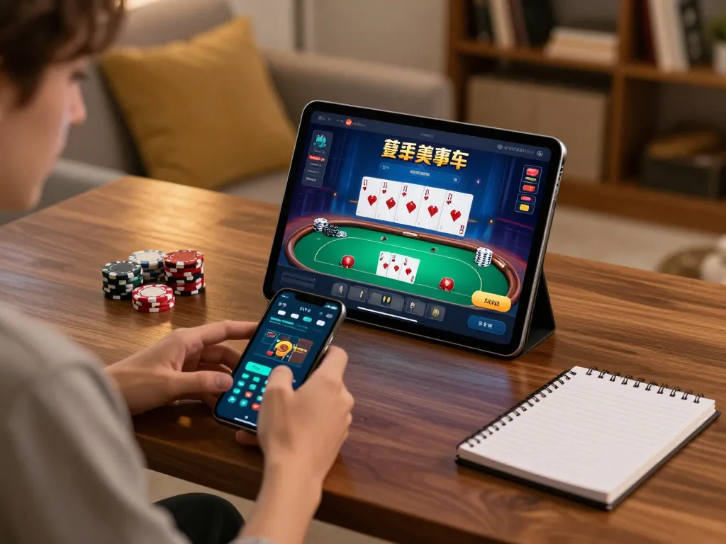 Engaged in strategic gameplay with nk88 poker game displayed on a tablet, enhancing online gambling experience and enjoyment.