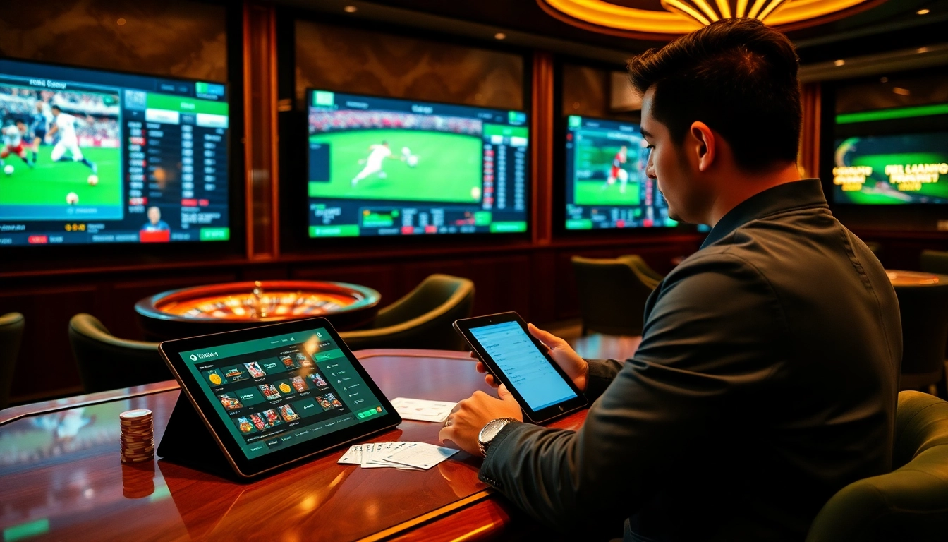 High-stakes Nhà cái cá cược thể thao digital betting interface with live odds and poker chips