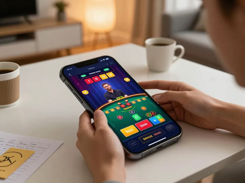 Engaging online gaming at Vu88, featuring live dealer interaction on smartphone for an immersive experience