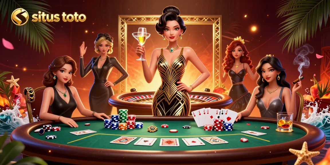 Rasakan keseruan di situs toto dengan elemen kasino yang cerah dan suasana yang elegan.