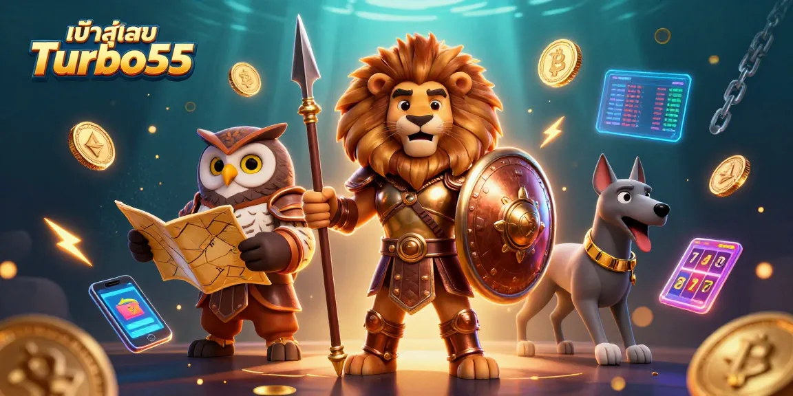 Engage with exciting casino action at เข้าสู่ระบบ Turbo55 featuring vibrant 3D characters and crypto elements.