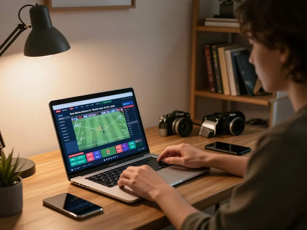 Users actively betting on BK33 in a cozy home office setup with warm lighting and sports decor