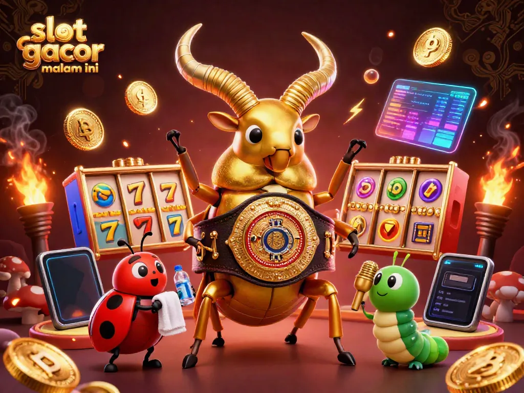 Visualisasi slot gacor malam ini dengan karakter unik dan elemen kasino yang menarik.