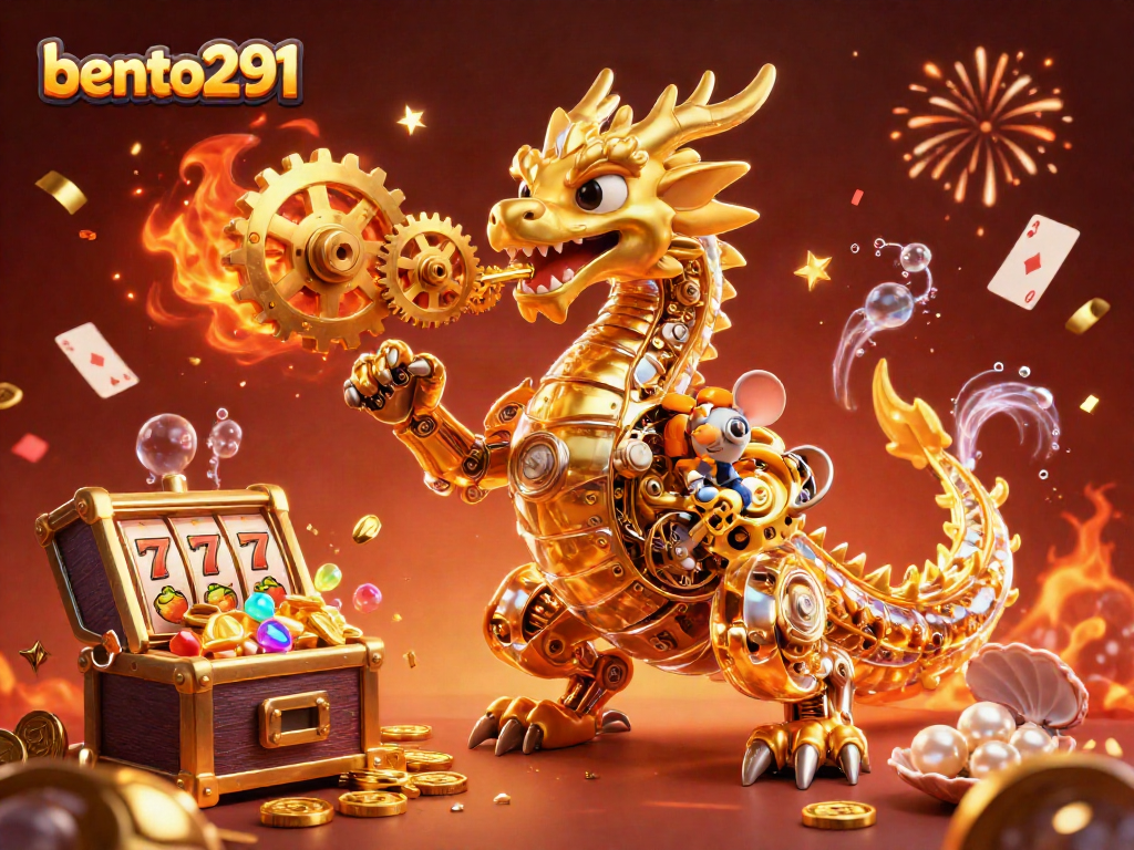 Experience winning strategies at bento291 with vibrant golden dragon and festive casino elements.