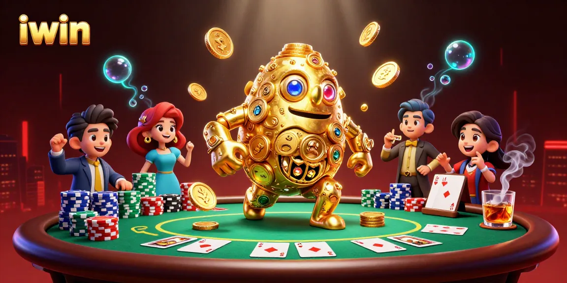 Experience the thrilling world of iwin with animated golden golem and poker elements