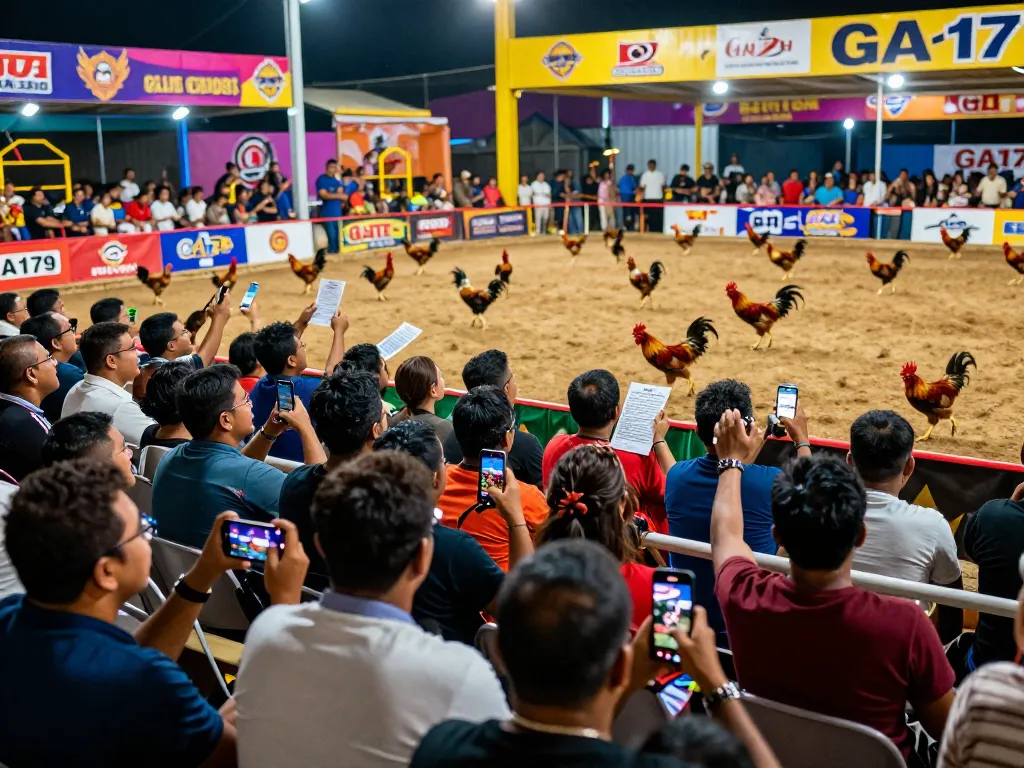 Exciting GA179 live cockfighting event with enthusiastic spectators and vibrant atmosphere.