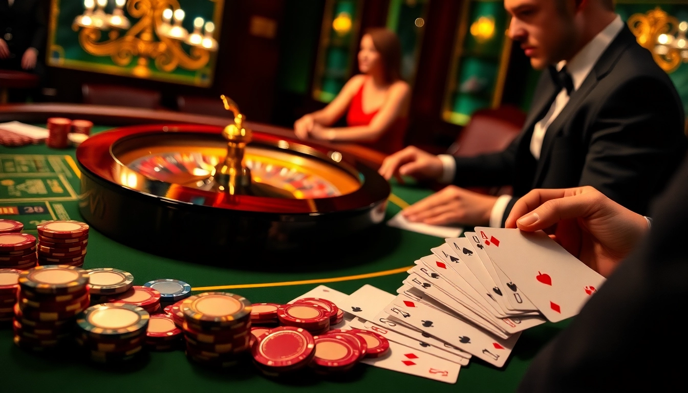 Exciting gambling scene at LUCK8 with roulette wheel and poker chips.