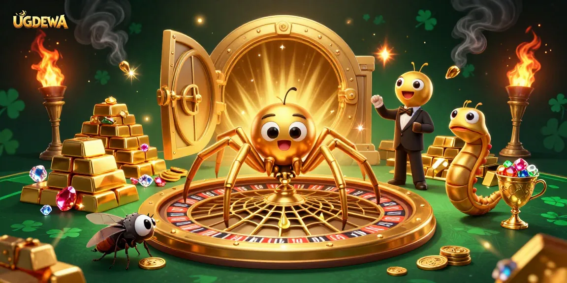 Engage with UGDEWA's vibrant casino scene featuring a golden spider and thrilling elements.
