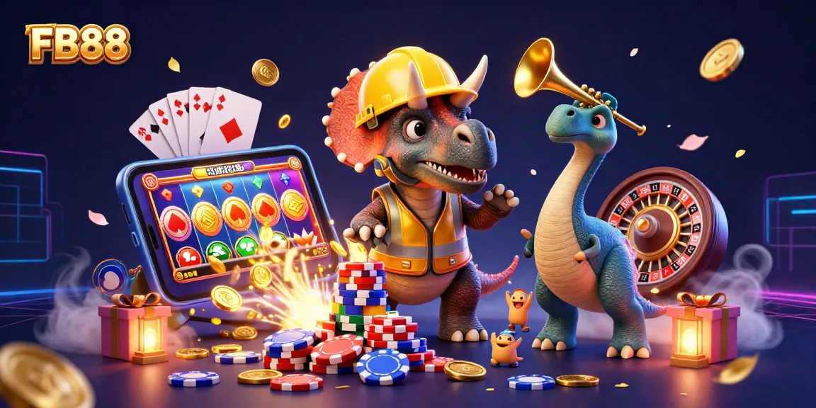 Engage with the vibrant scene at FB88, featuring dynamic characters celebrating casino excitement.
