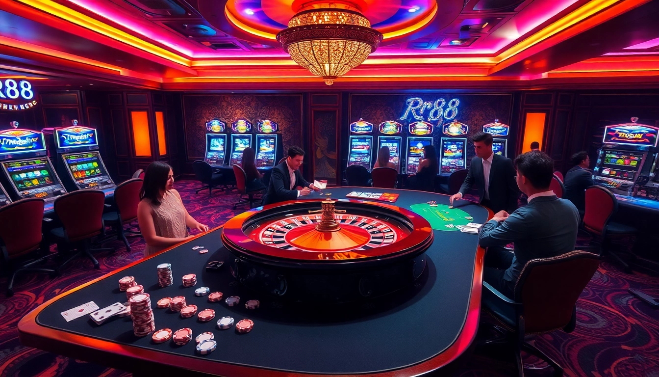 Experience thrilling gameplay at rr88 with vibrant casino tables and dynamic gambling activities.