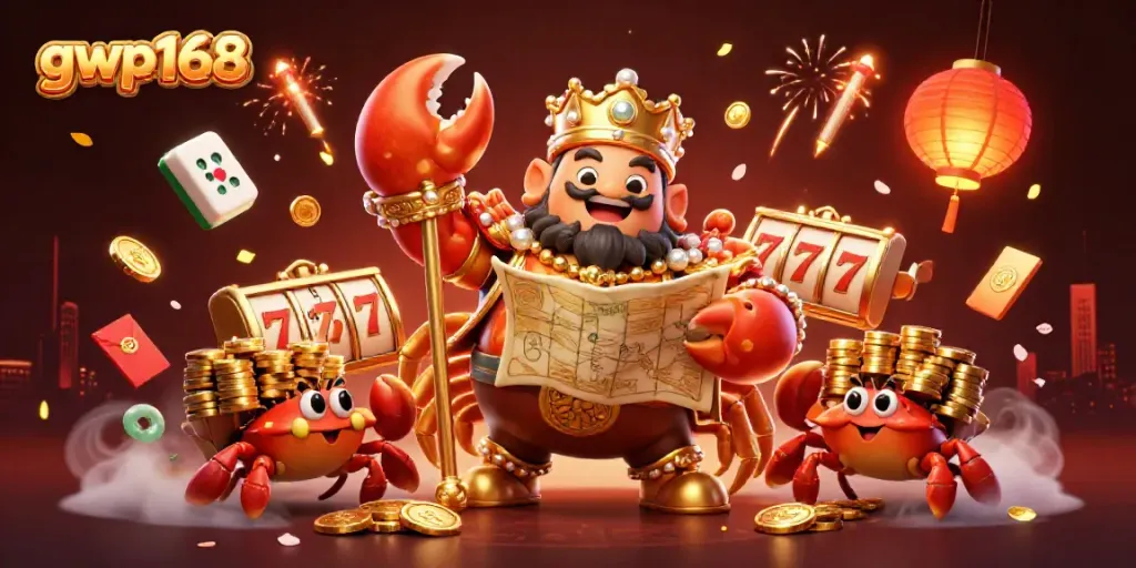 Mainkan slot gacor di gwp168 dengan ilustrasi kaisar kepiting emas dan banyak elemen perjudian yang menarik.