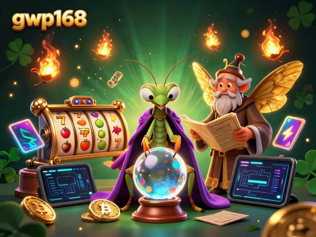Gwp168 menarik perhatian pemain dengan ilustrasi 3D yang menampilkan karakter judi dan simbol slot.