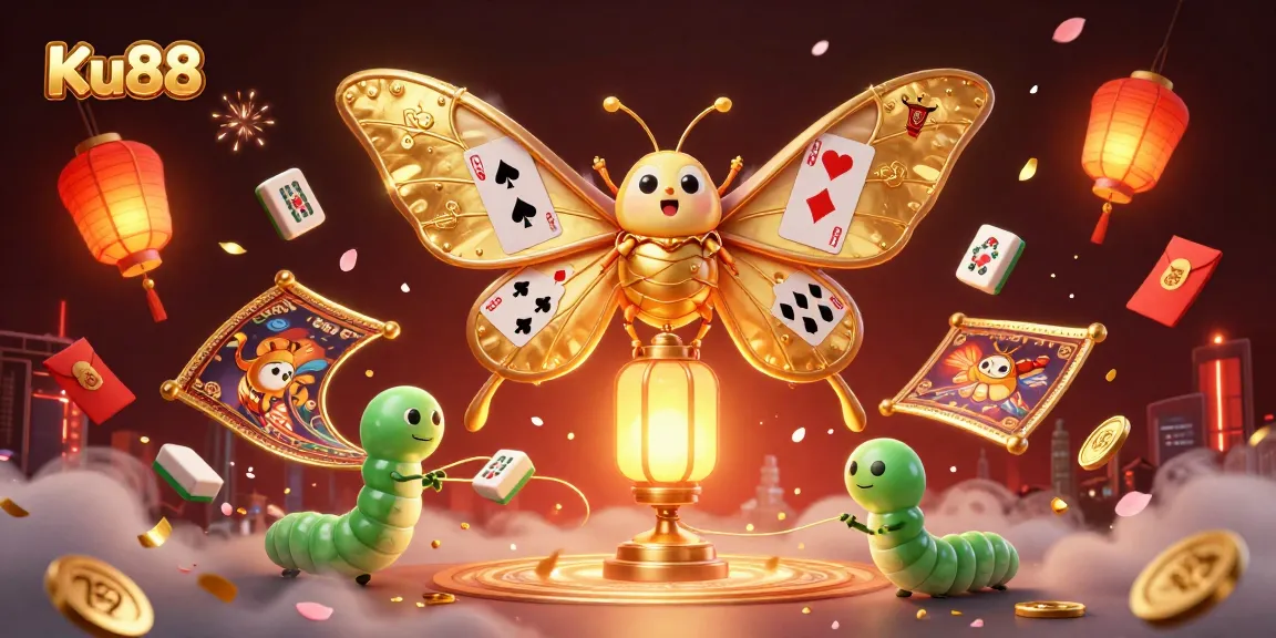 Play thrilling games at Ku88 with a vibrant 3D illustration showcasing golden casino elements and an enchanting atmosphere.