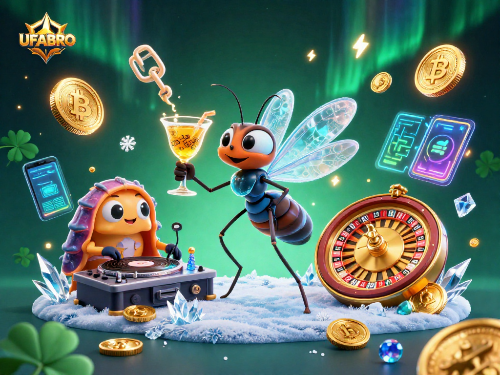 Engage with UFABRO as the exciting casino mascot in a thrilling gambling scene with vibrant elements.