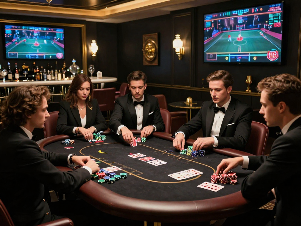 Gaming lounge scene at https://rokok88hitam.com illustrating elegance and high stakes.