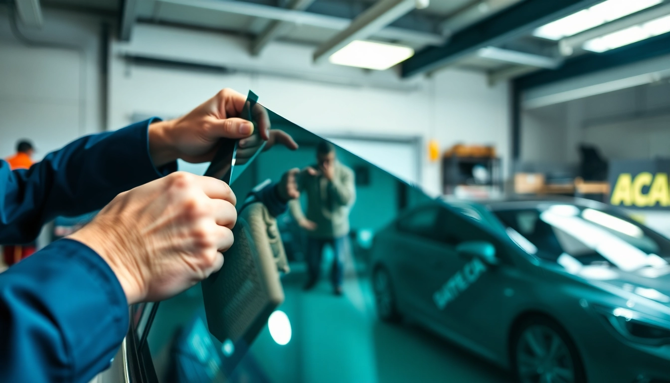 Find auto window tint near me with professional installation in a modern garage.