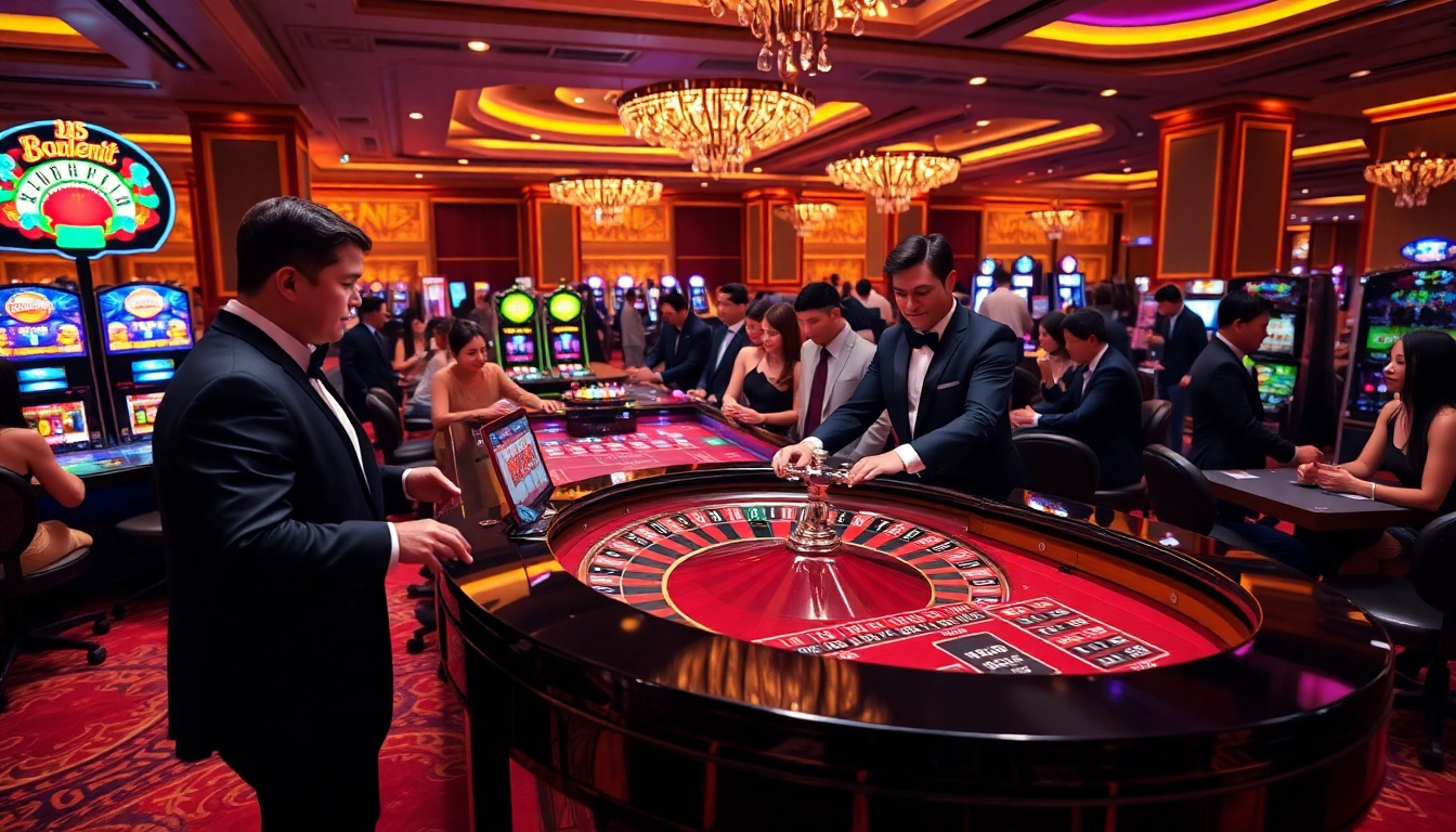 Engaged players enjoying the thrill of gambling at Trang chủ Luck8 casino.
