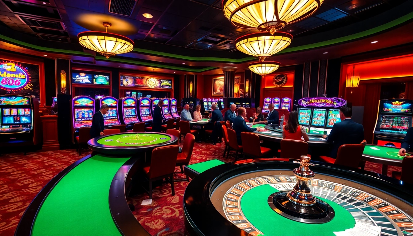 Exciting gameplay in the hit club casino with vibrant slot machines and poker tables.