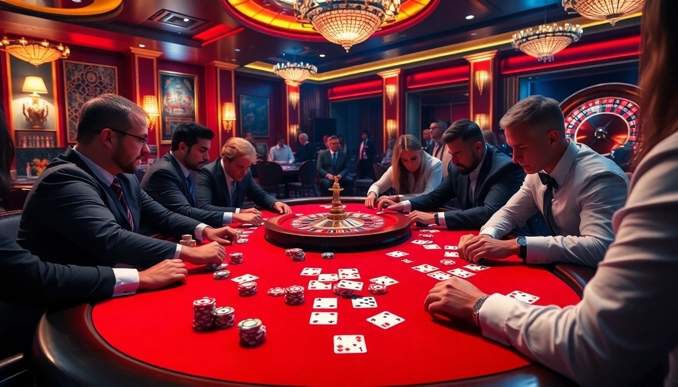 Exciting casino poker action at rikbet with colorful chips and intense players.