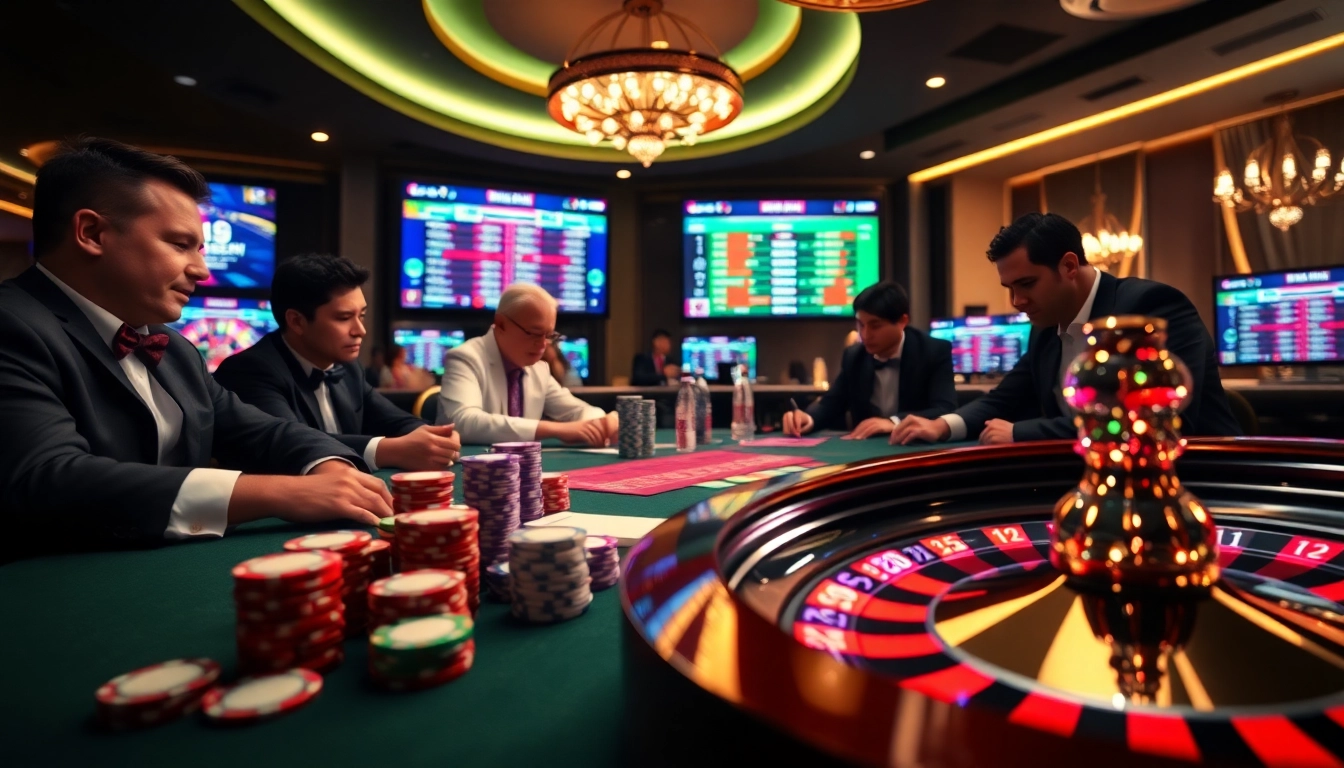 Highly engaged gamblers placing bets on https://keonhacai.deal/ at a vibrant casino table.