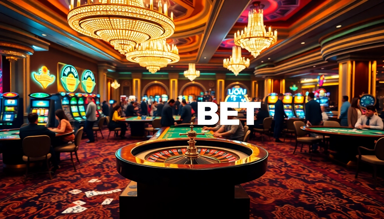 HAYBET logo displayed in a luxurious casino with vibrant gaming tables and excited players.