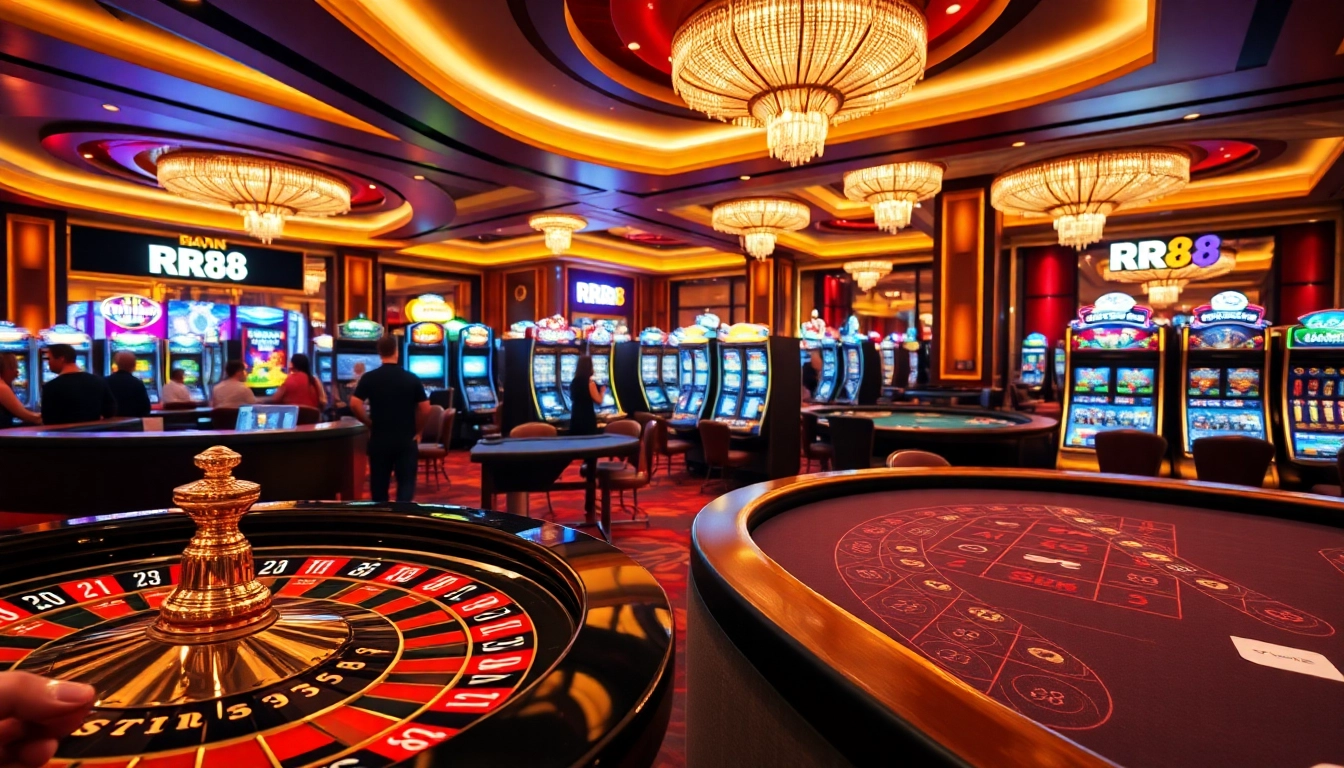 Experience thrilling gameplay at RR88 with luxurious casino tables and vibrant slots.