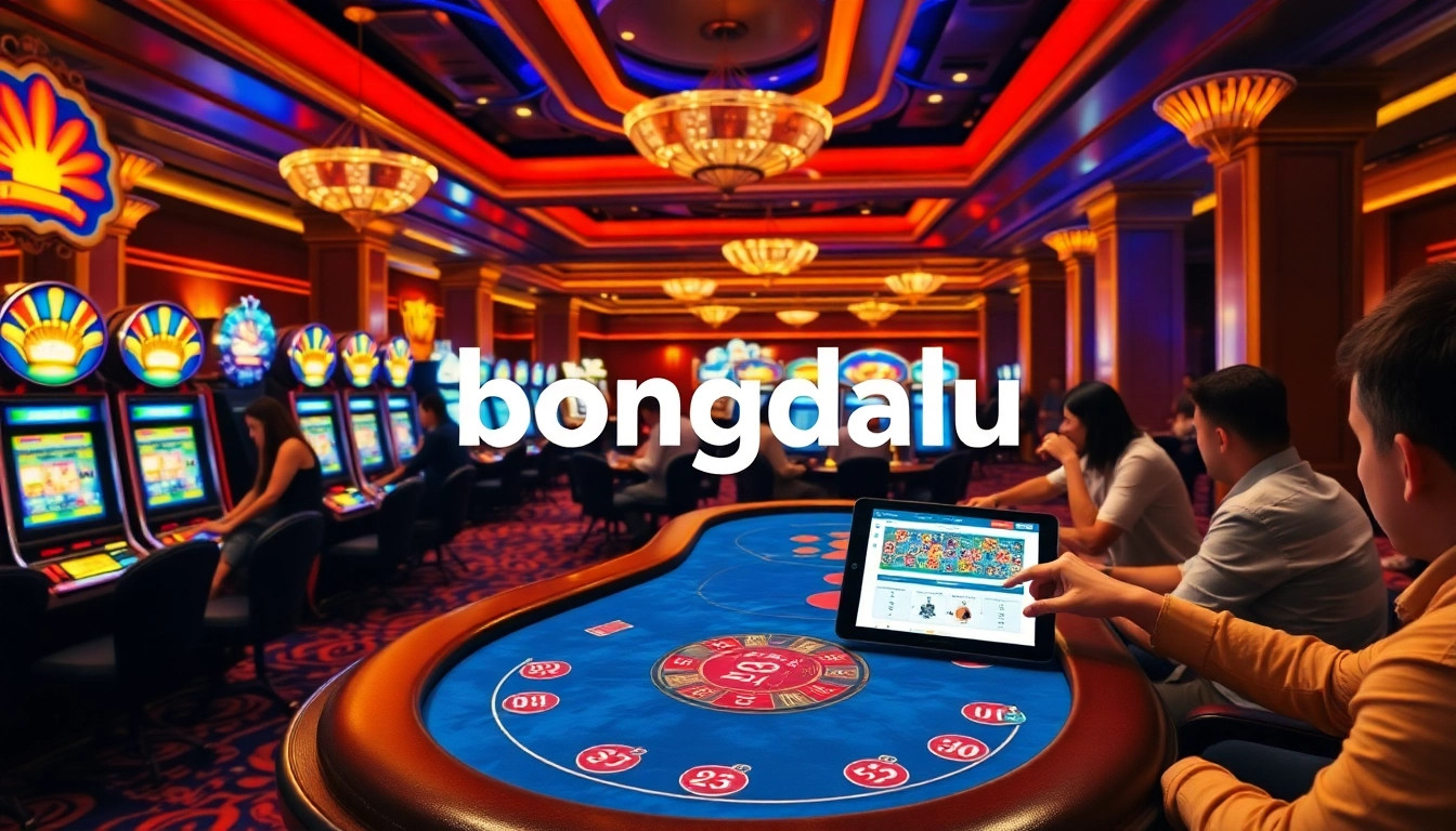 Bongdalu elevates the excitement with a vibrant casino scene featuring poker tables and modern betting interfaces.