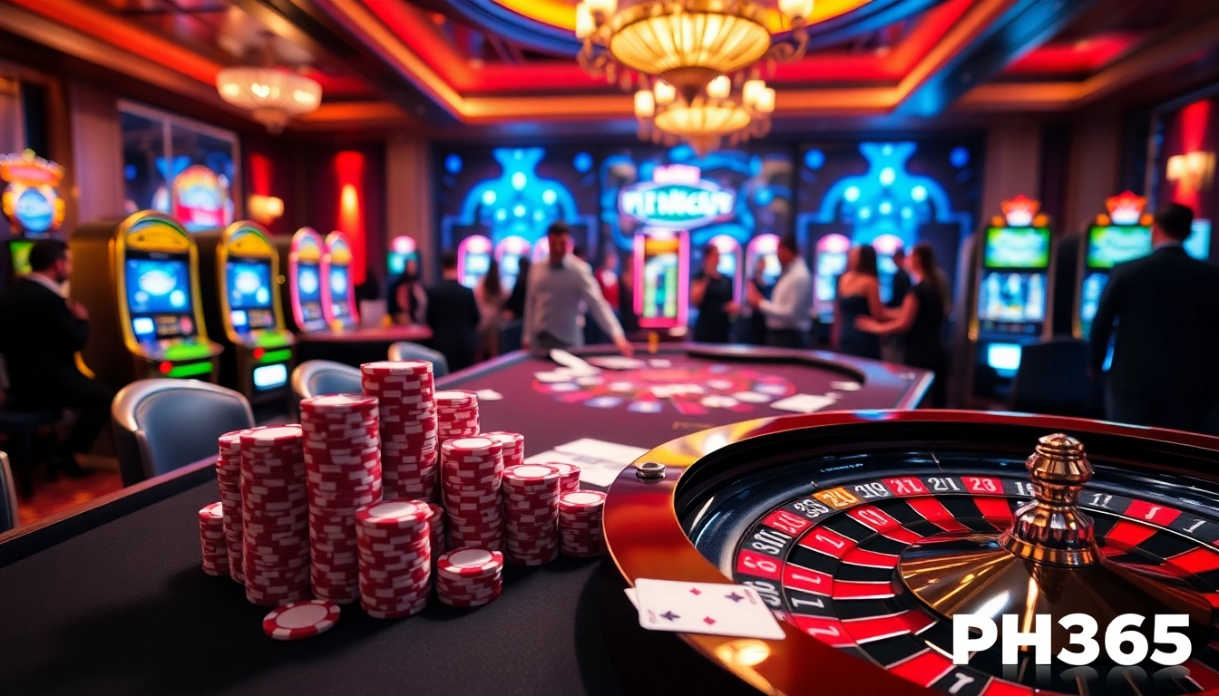 Experience the thrill of the PH365 casino with vibrant poker chips and exotic games.