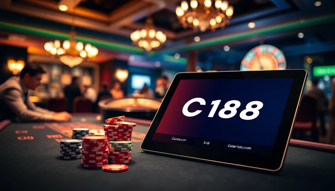 Exciting casino scene showcasing C168 with poker chips and roulette wheel.