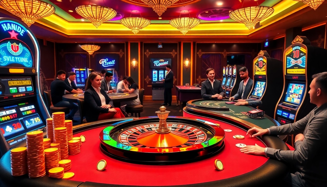 Engaging scene of players enjoying RTP Slot Gacor at a vibrant casino table with chips and games.