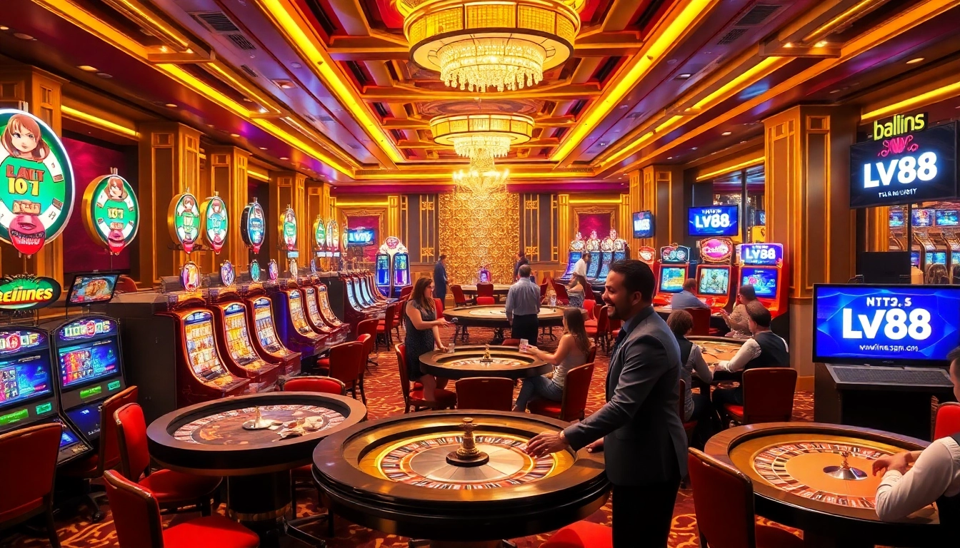 Experience luxury gaming at https://lv88.ltd/ with vibrant roulette wheels and excited players.
