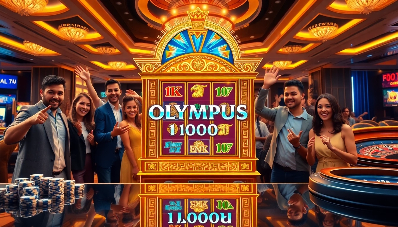 Players enjoying the exciting Olympus 1000 slot machine at a vibrant casino.