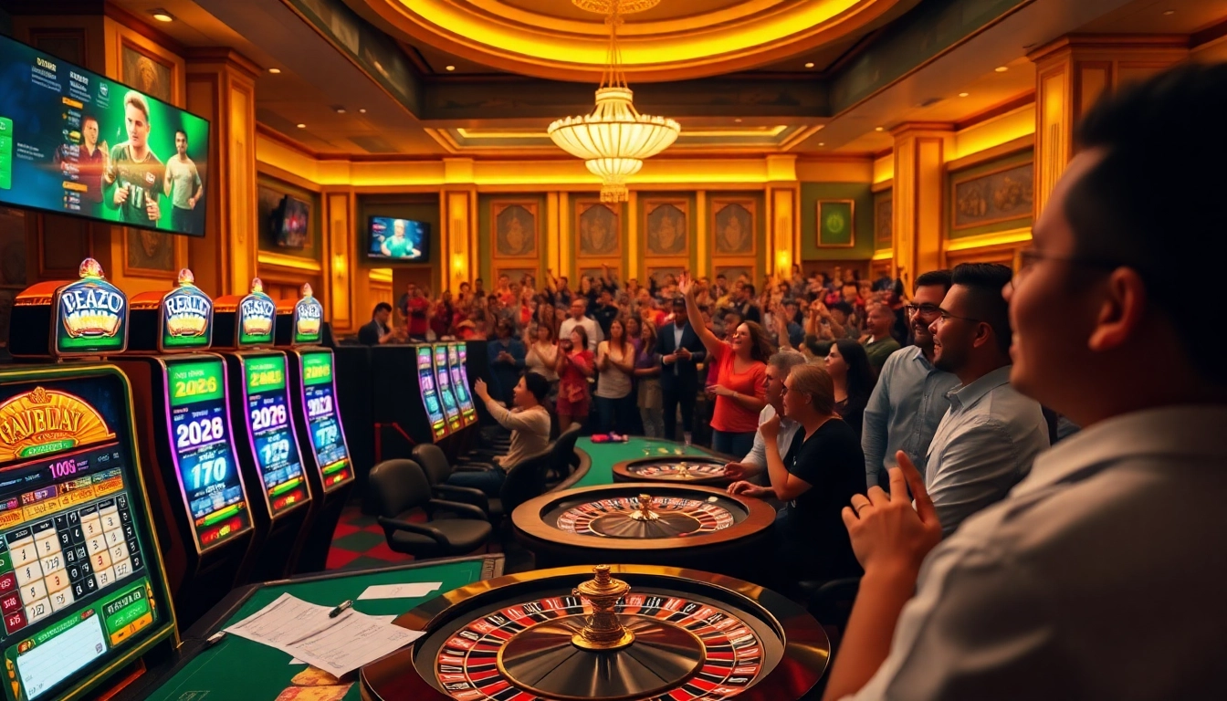 Exciting Judi Piala Dunia betting scene with luxurious casino elements and vibrant atmosphere.